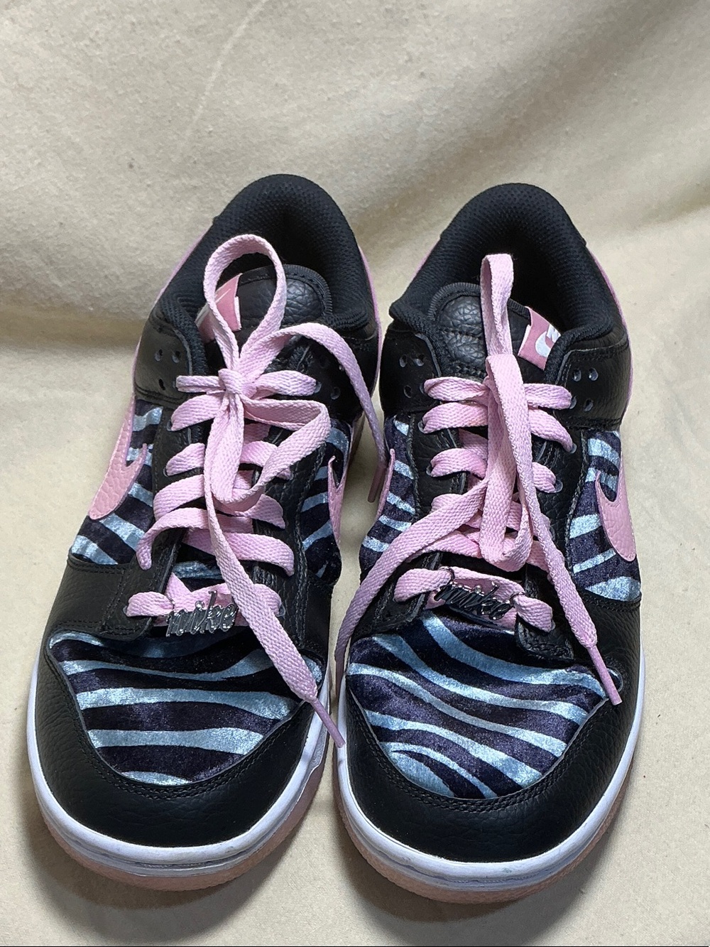 Nike Black and Pink Zebra-Pattern Women's Sneakers